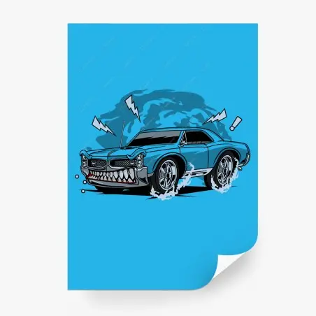 Fototapete blauer muscle car pop-art illustration – Wallnifity®