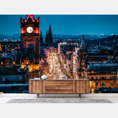 Fototapete Edinburgh nächtliche stadtszene mit uhrturm – Wallnifity®