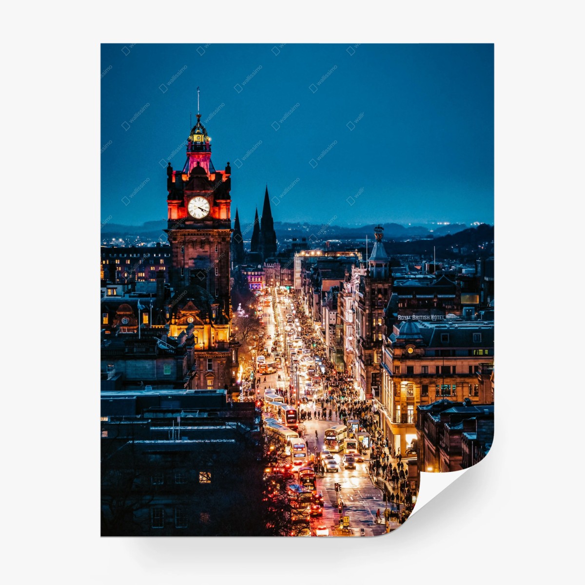 Fototapete Edinburgh nächtliche stadtszene mit uhrturm – Wallnifity®