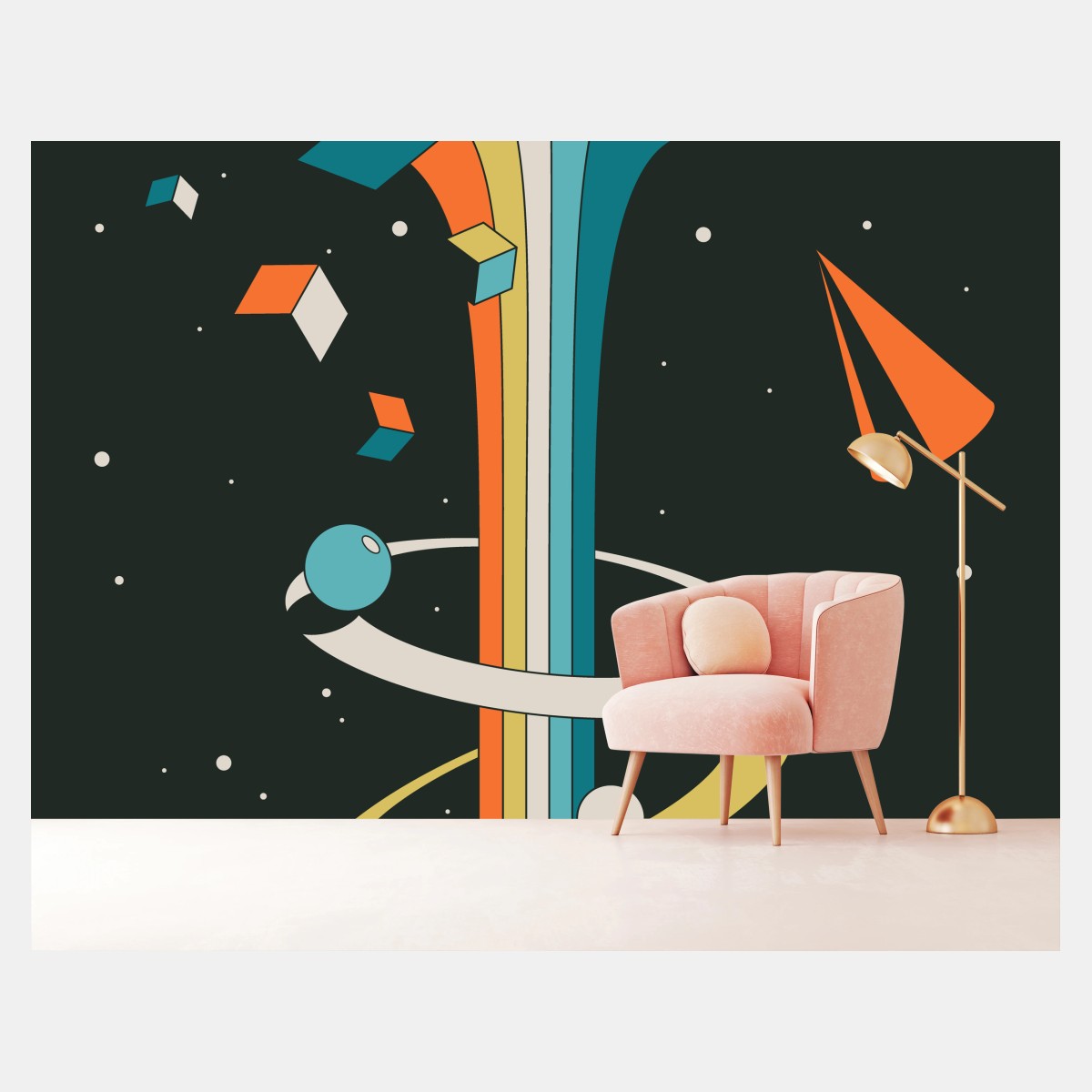 Fototapete retro geometrischer kosmischer fluss – Wallnifity®