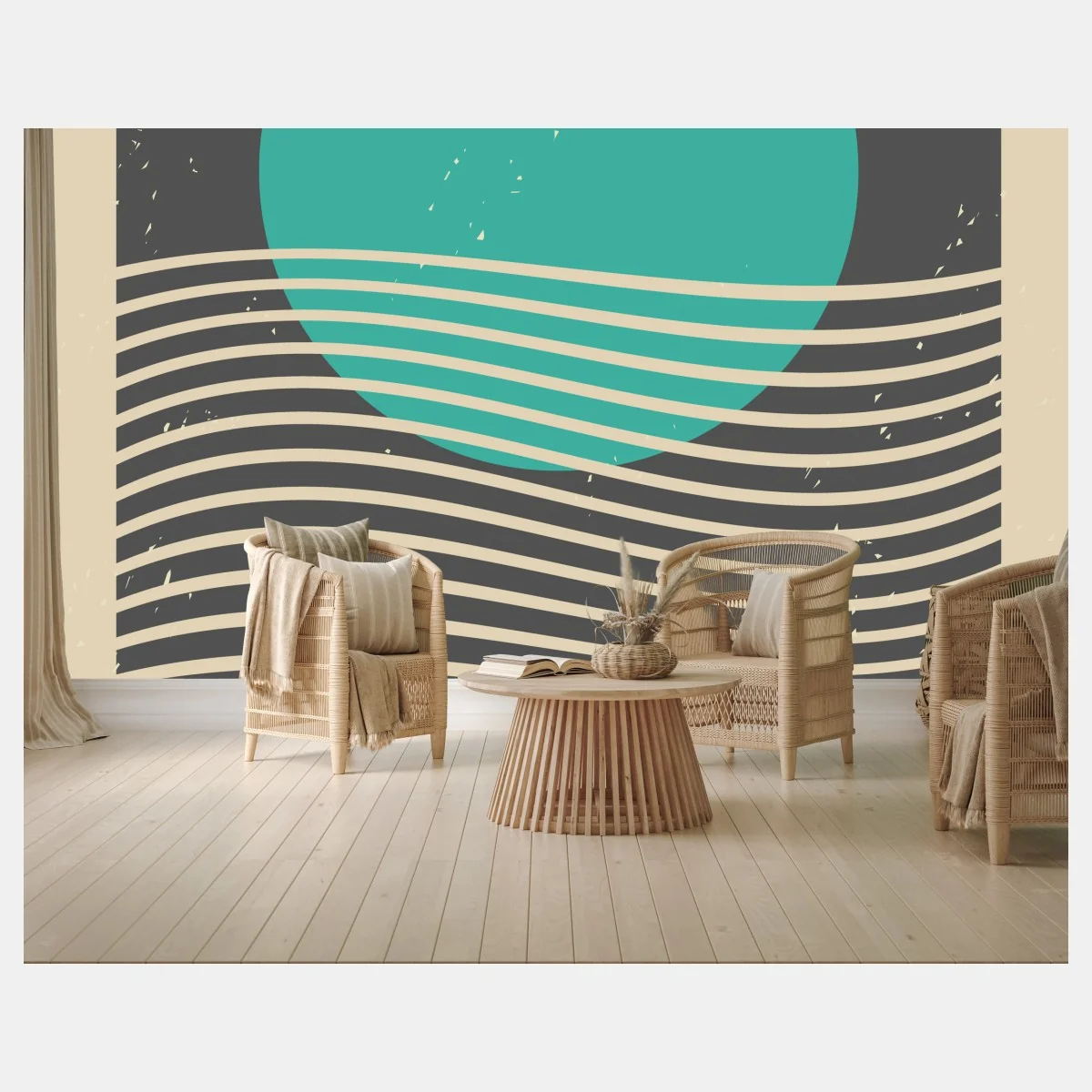 Fototapete türkise sonne über retro-wellen – Wallnifity® Fototapete türkise sonne über retro-wellen – Wallnifity®