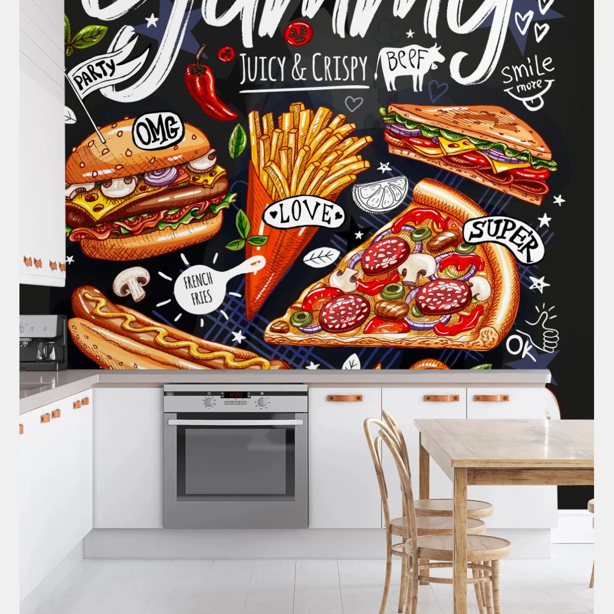 Fototapete köstliche fastfood-collage – Wallnifity® Fototapete köstliche fastfood-collage – Wallnifity®
