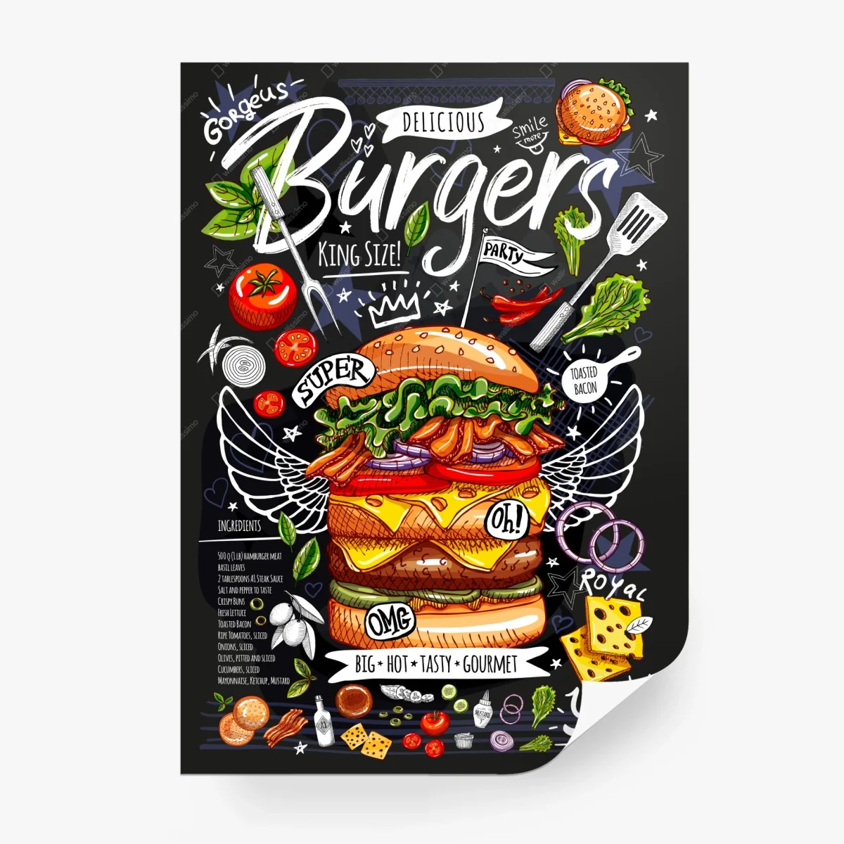 Fototapete gourmet-burger im kreidetafel-stil – Wallnifity®