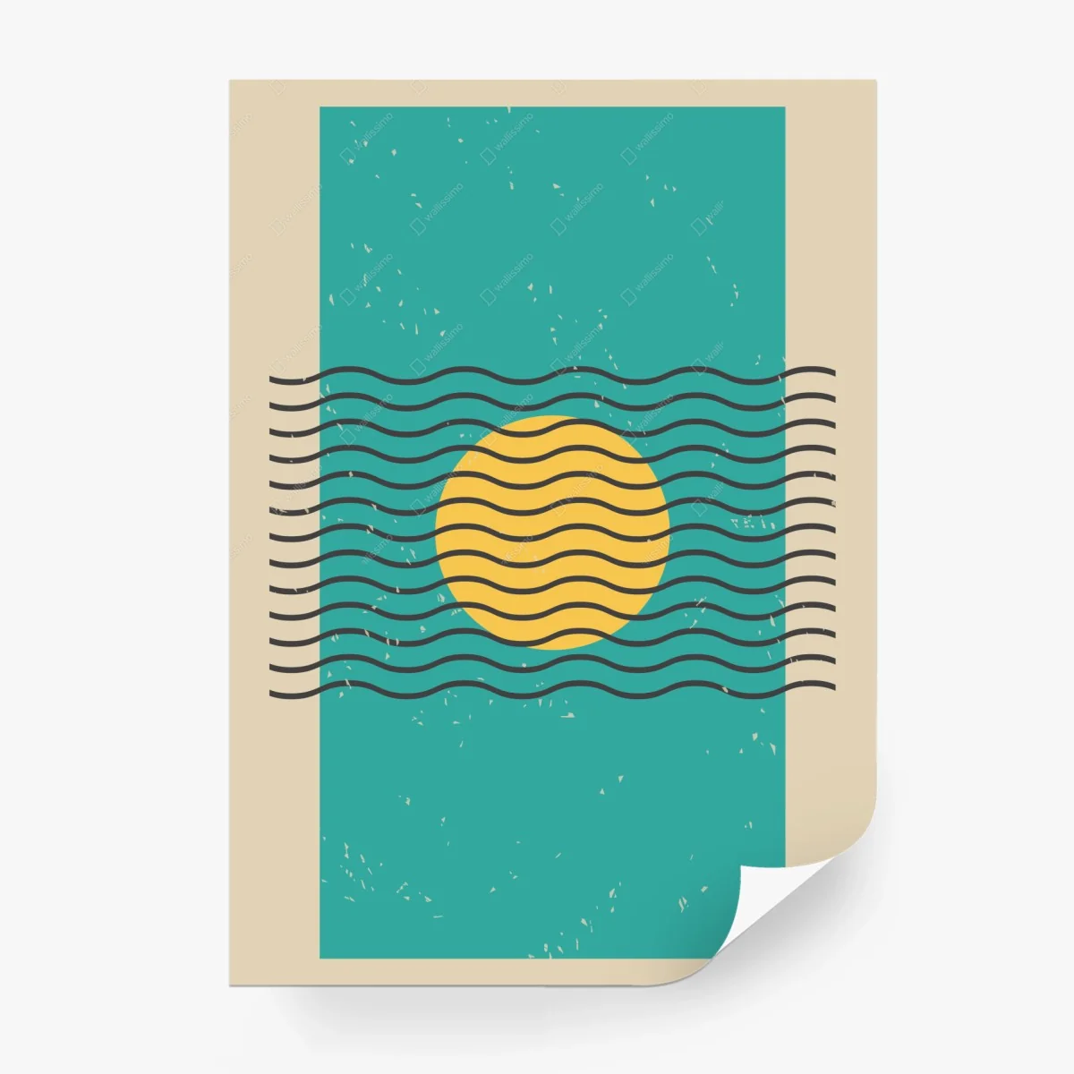 Fototapete türkise sonne mit wellenlinien – Wallnifity®