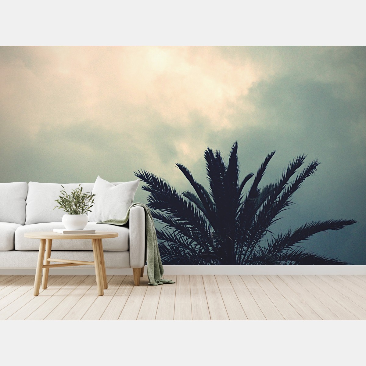 Fototapete stimmungsvolle palmensilhouette vor stürmischem himmel – Wallnifity®