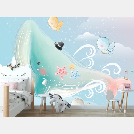 Fototapete sanfter wal und freunde am himmel – Wallnifity®