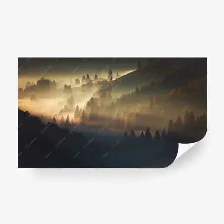Fototapete goldener nebel über bergwald – Wallnifity®
