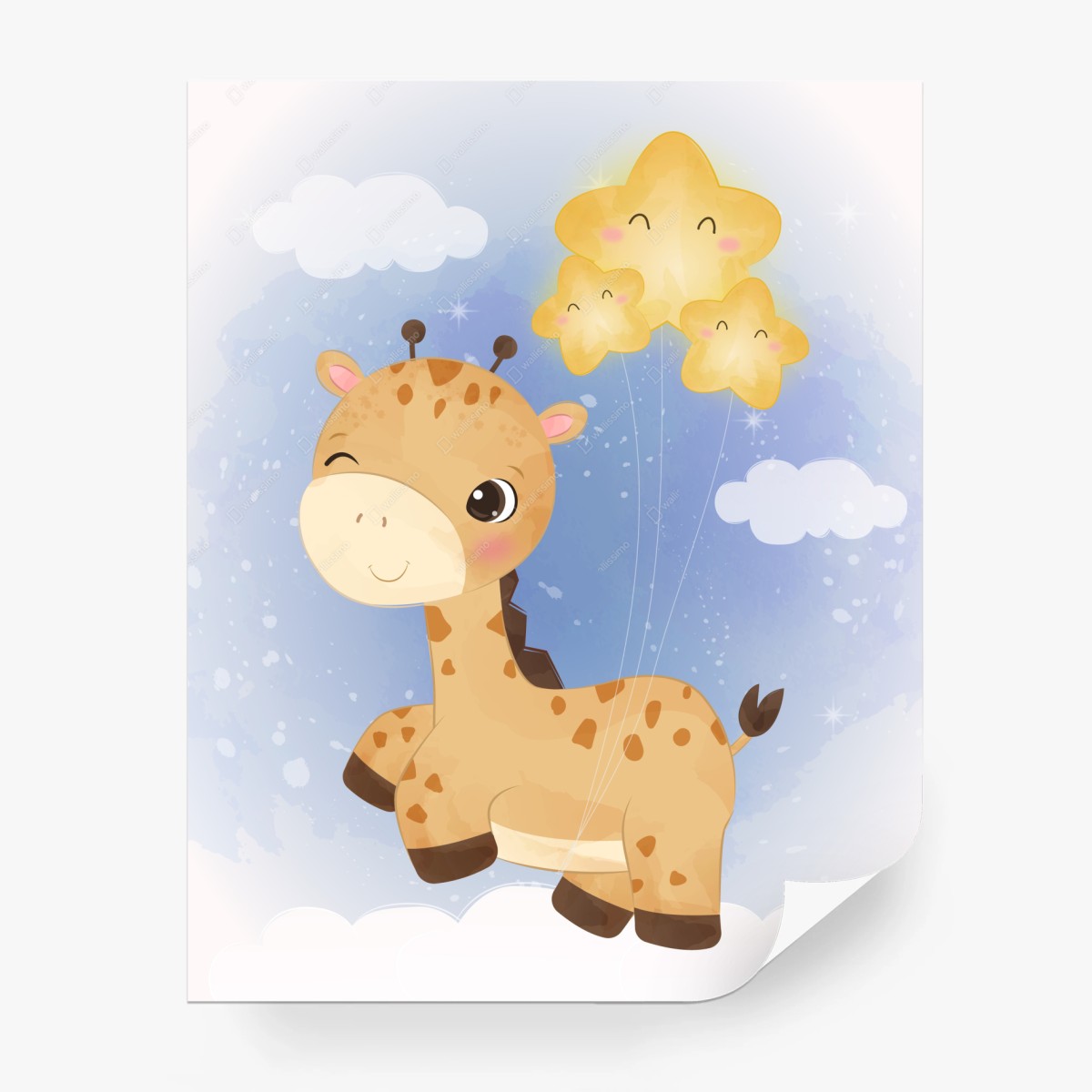 Fototapete lächelnde giraffe mit sternenballons – Wallnifity®