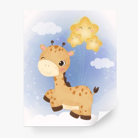Fototapete lächelnde giraffe mit sternenballons – Wallnifity®