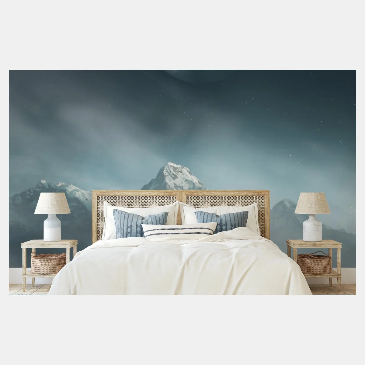 Fototapete mystische mondkatze über nebligen bergen – Wallnifity® Fototapete mystische mondkatze über nebligen bergen – Wallnifity®