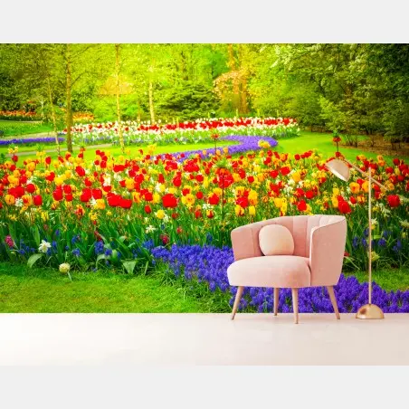 Fototapete bunter frühlings-tulpengarten – Wallnifity®