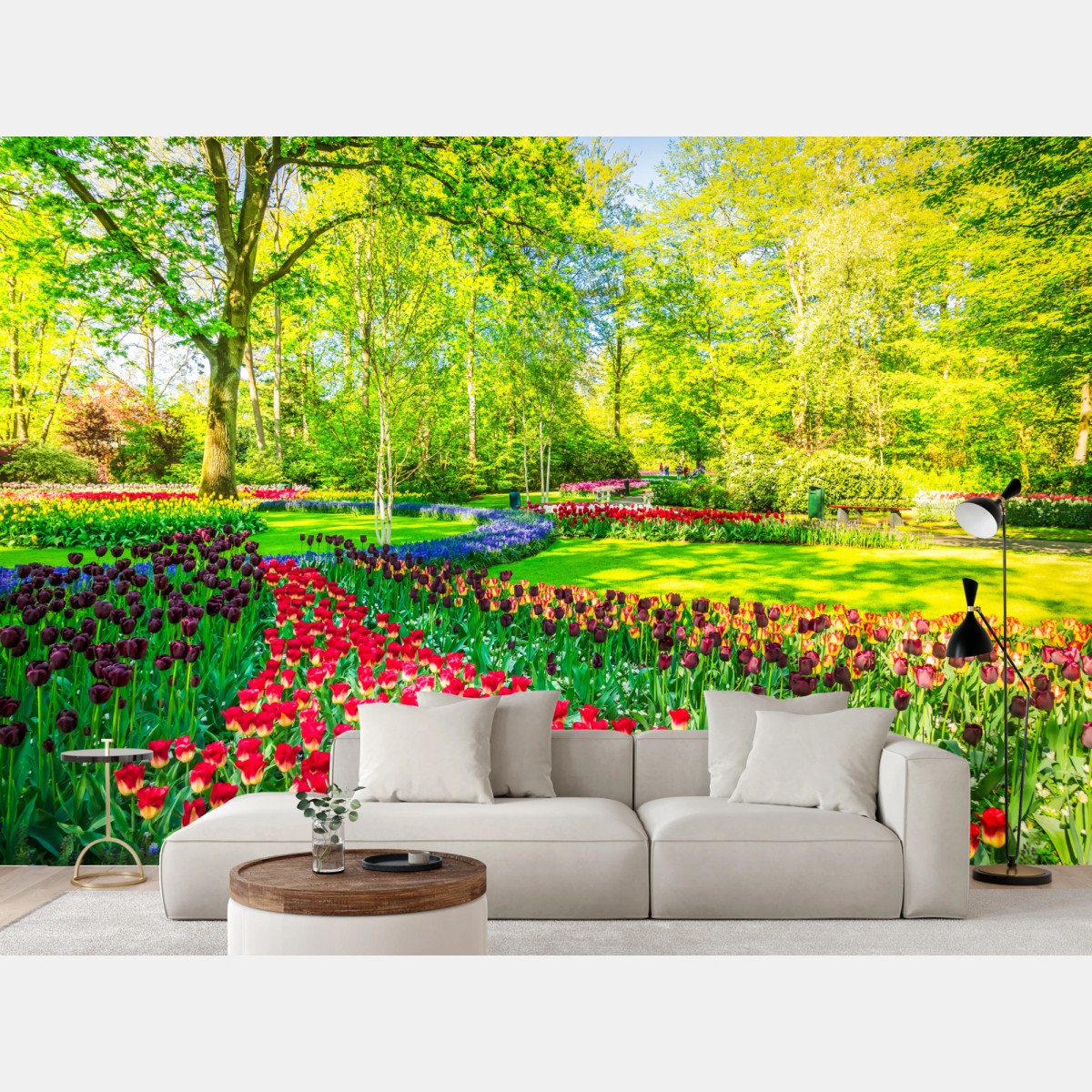 Fototapete lebendiger tulpengarten im frühling – Wallnifity®