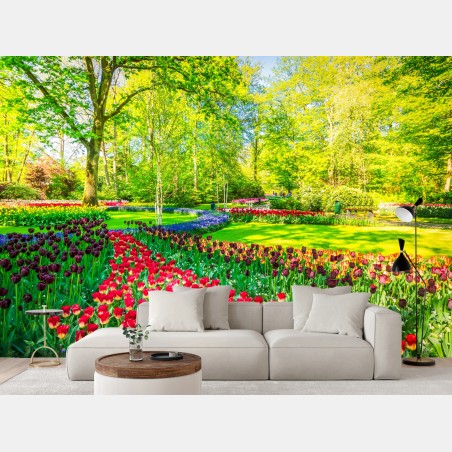Fototapete lebendiger tulpengarten im frühling – Wallnifity®