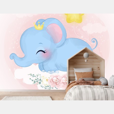 Fototapete schlafender blauer elefant fürs kinderzimmer – Wallnifity®
