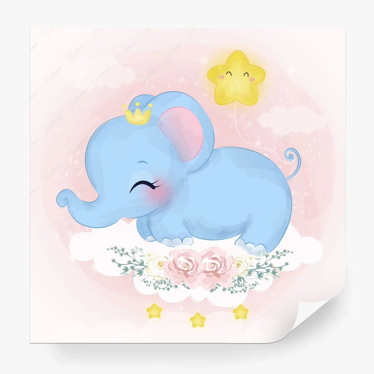 Fototapete schlafender blauer elefant fürs kinderzimmer – Wallnifity®