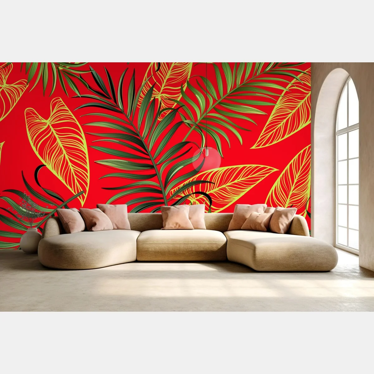 Fototapete tropisches blattmuster auf rotem hintergrund – Wallnifity® Fototapete tropisches blattmuster auf rotem hintergrund – Wallnifity®