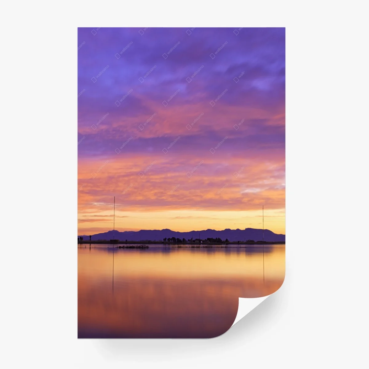 Fototapete ruhiger violetter sonnenuntergang über dem see – Wallnifity®