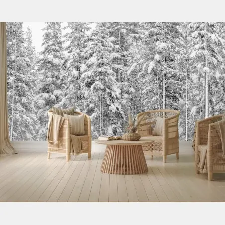 Fototapete verschneiter kiefernwald im winter – Wallnifity®