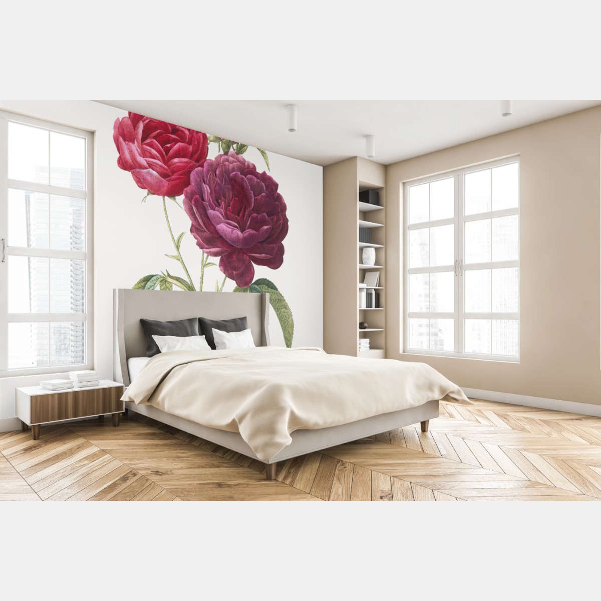 Fototapete botanische illustration purpurrose – Wallnifity®