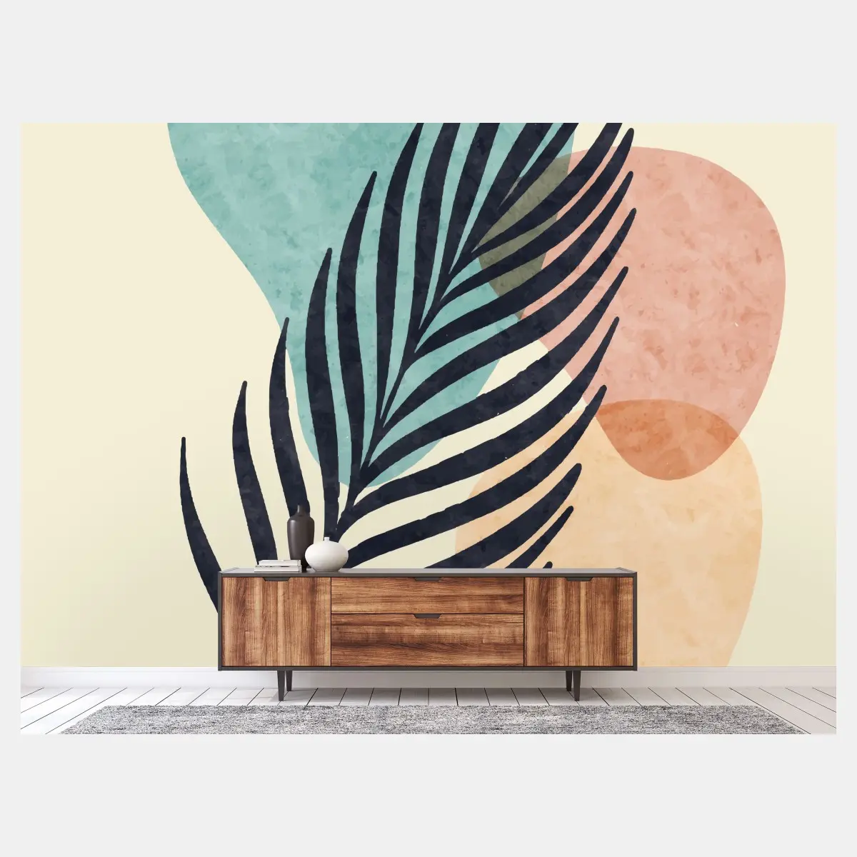 Fototapete abstraktes pastell palmblatt im boho-stil – Wallnifity®
