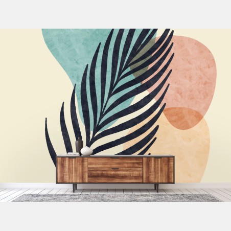 Fototapete abstraktes pastell palmblatt im boho-stil – Wallnifity®