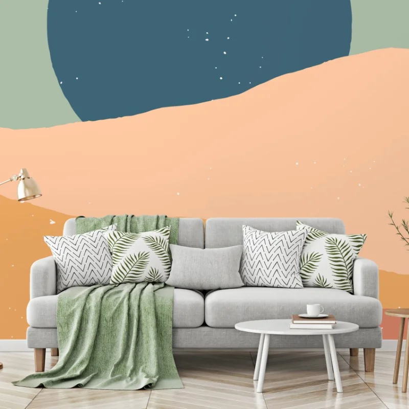 Fototapete abstrakte pastellwüstenlandschaft mit mond – Wallnifity®