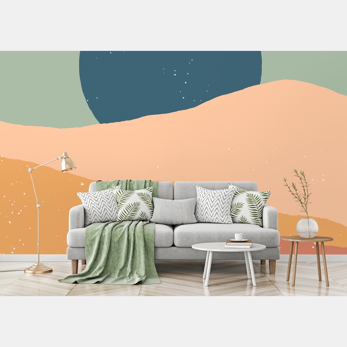 Fototapete abstrakte pastellwüstenlandschaft mit mond – Wallnifity®