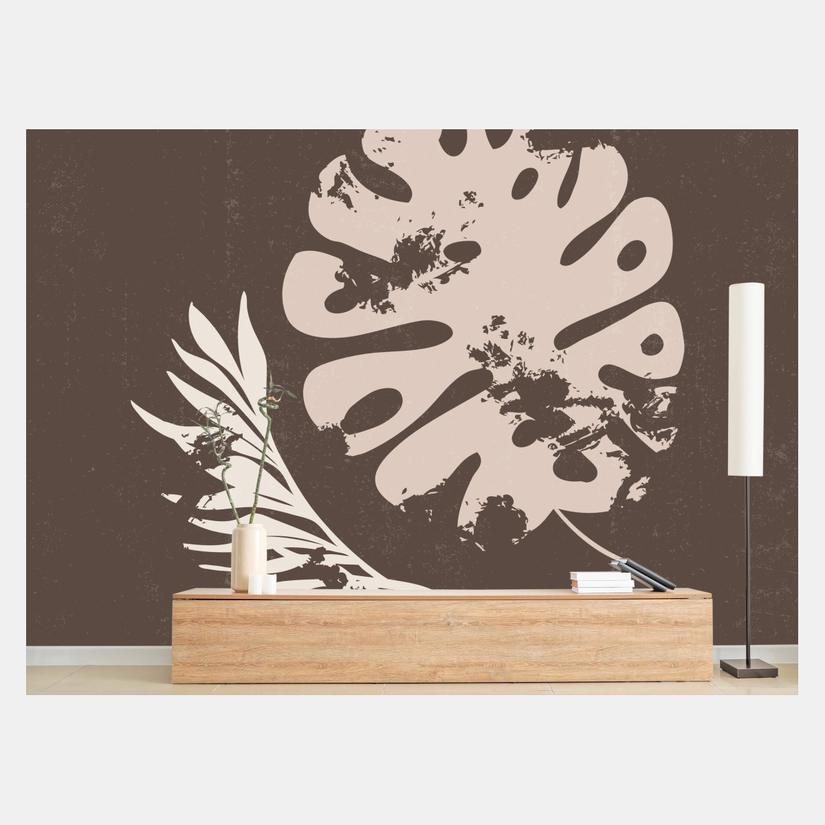 Fototapete monstera und farn boho botanische grafik – Wallnifity®