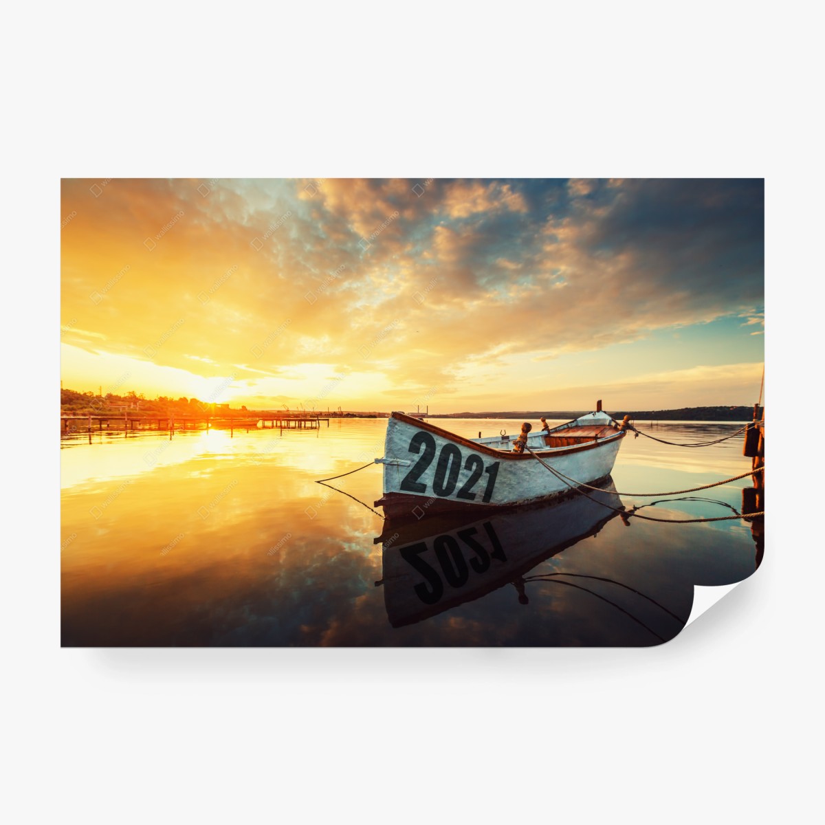 Fototapete sonnenuntergangsboot mit spiegelung auf dem Varna-see – Wallnifity®