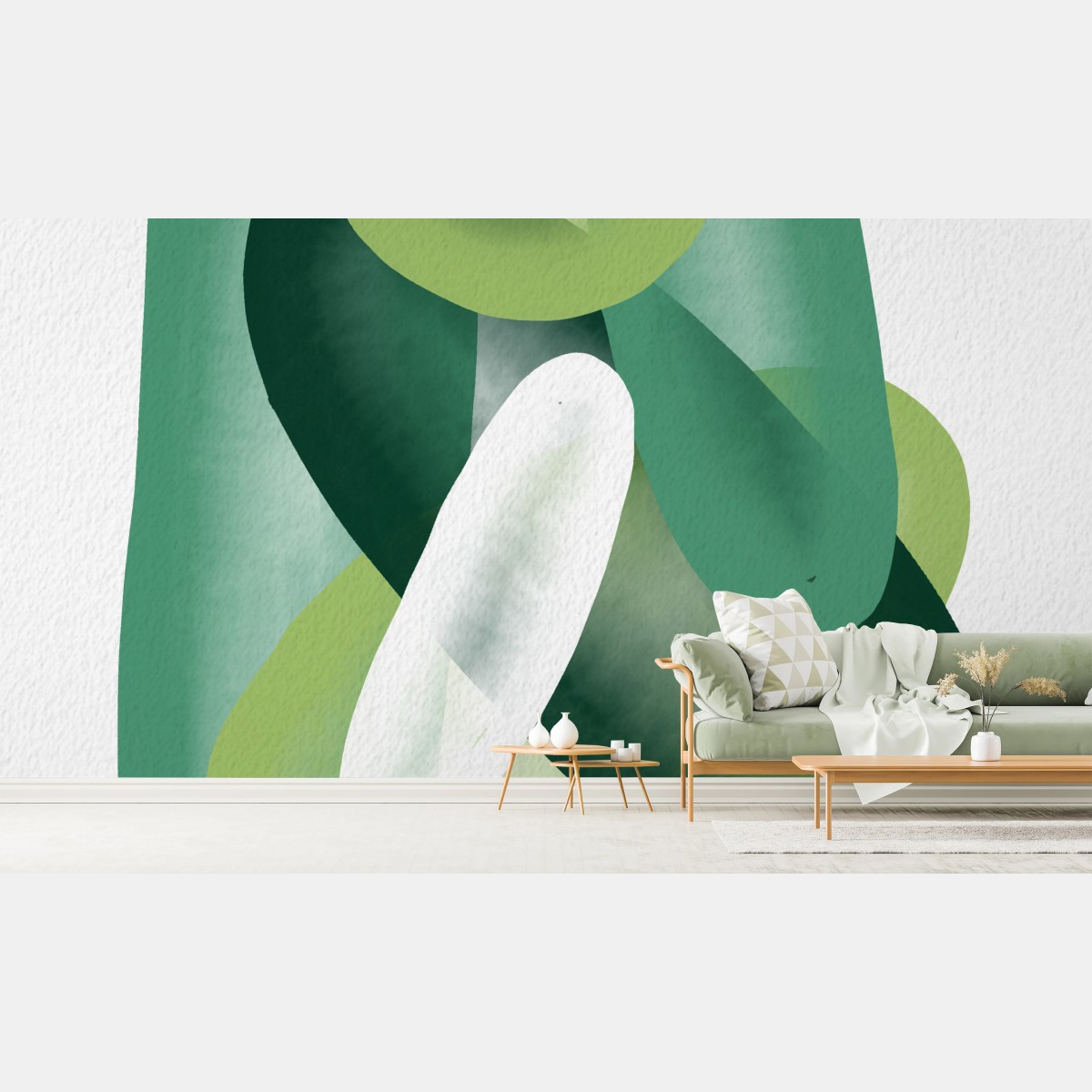 Fototapete grüne aquarell-abstrakte komposition – Wallnifity®