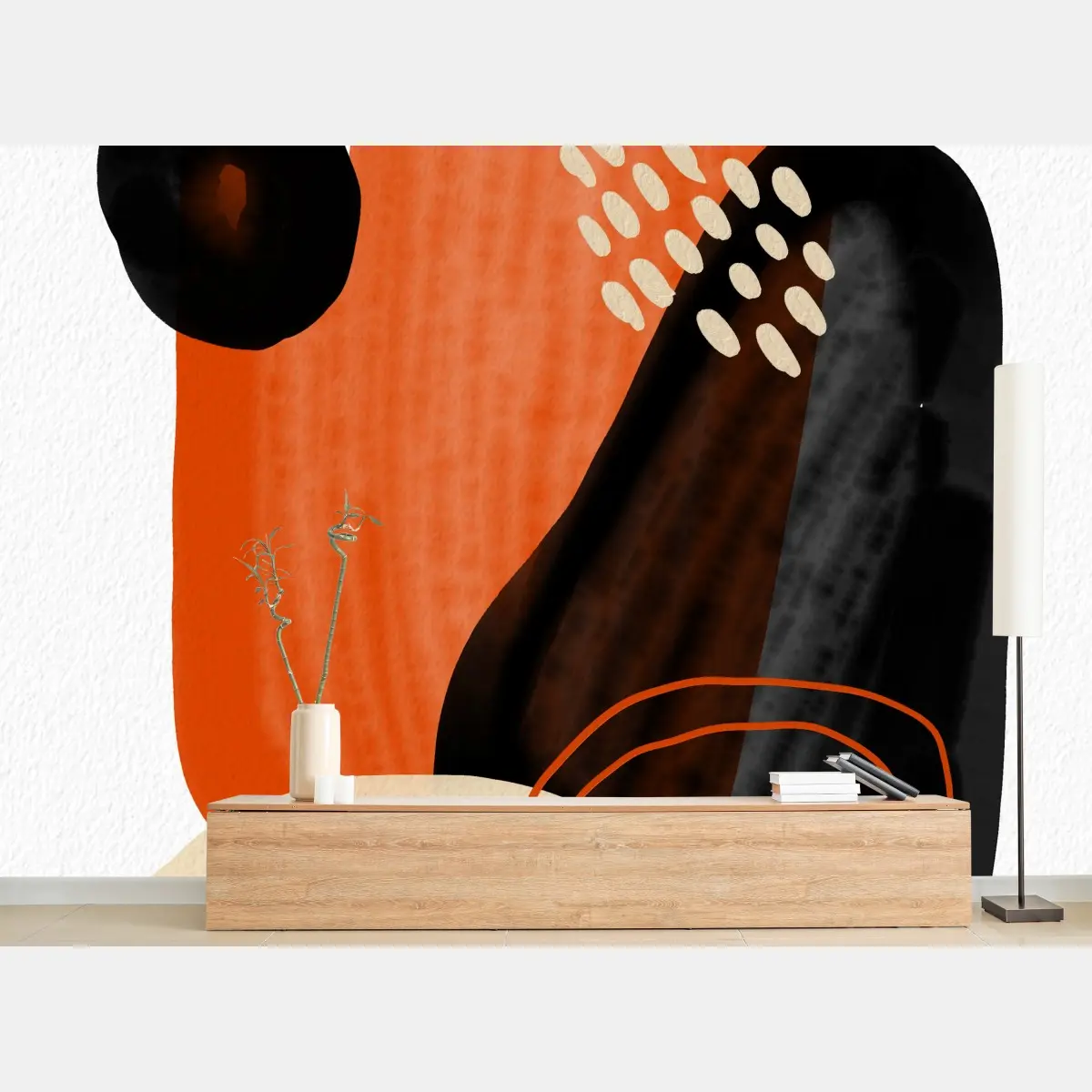 Fototapete abstrakte formen in orange und schwarz – Wallnifity®