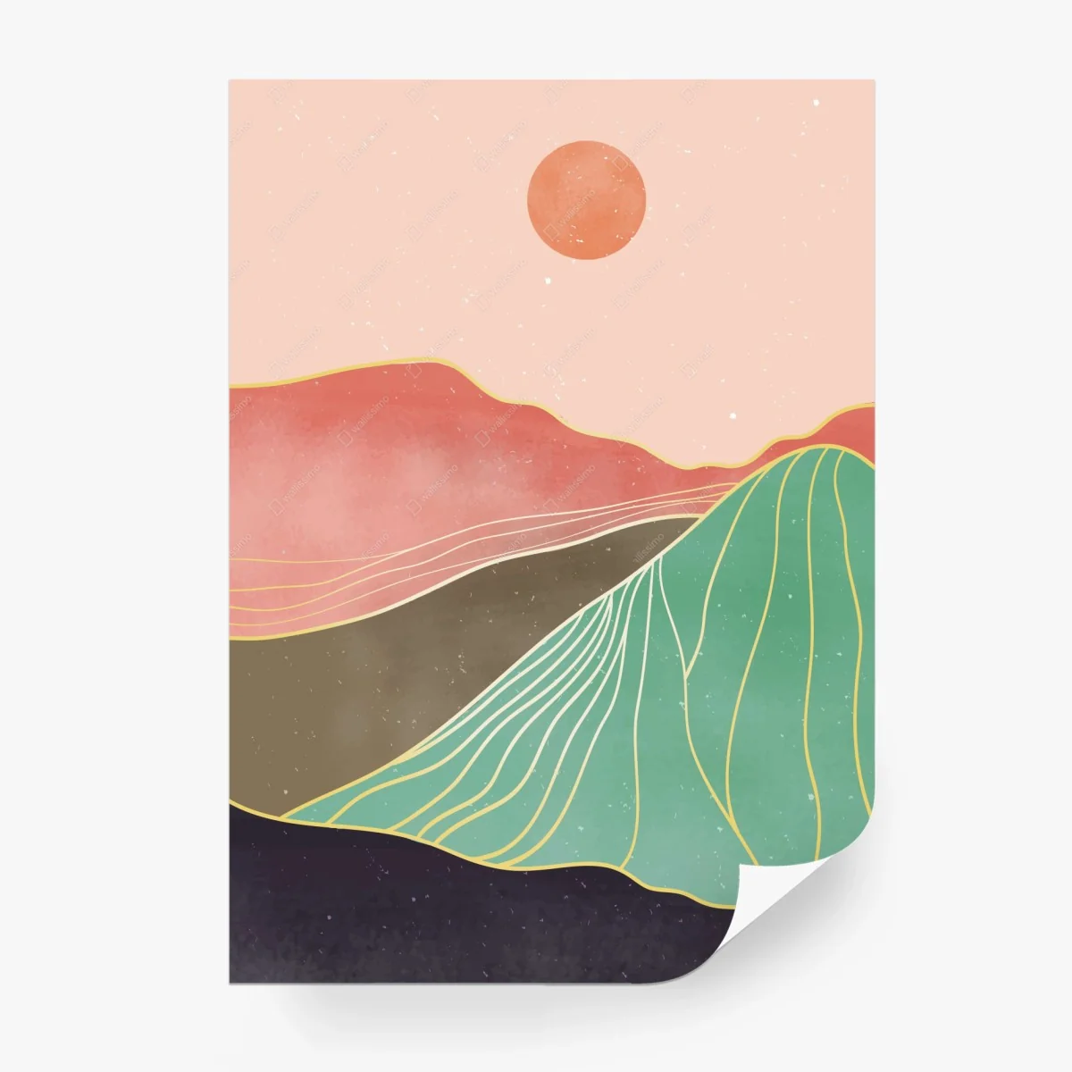 Fototapete pastell berglandschaft mit sonne – Wallnifity®