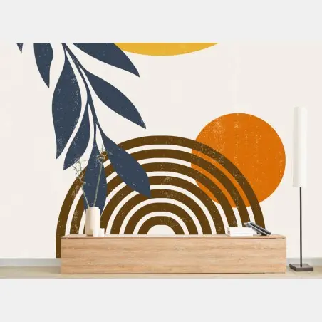 Fototapete boho abstrakter sonnen- und bogenprint – Wallnifity®