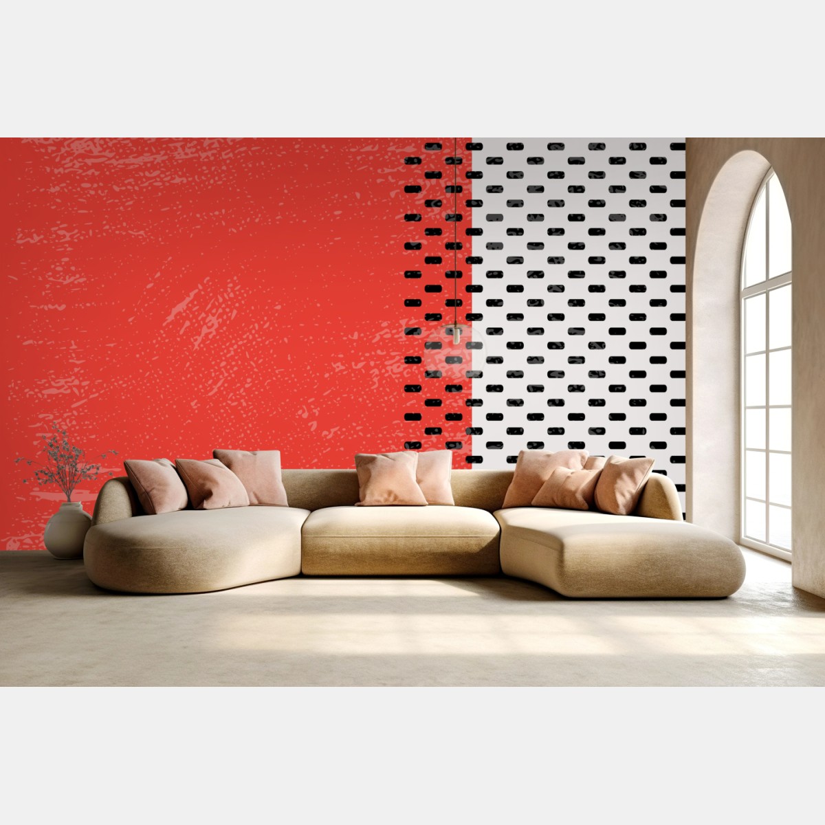 Fototapete rote grunge-abstraktion mit punktstreifen – Wallnifity®