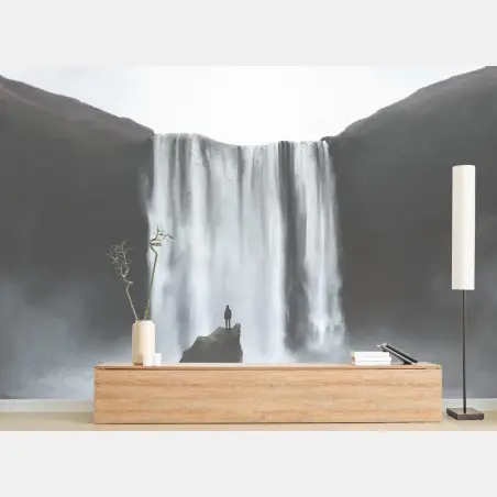 Fototapete silhouette vor nebligem wasserfall – Wallnifity®