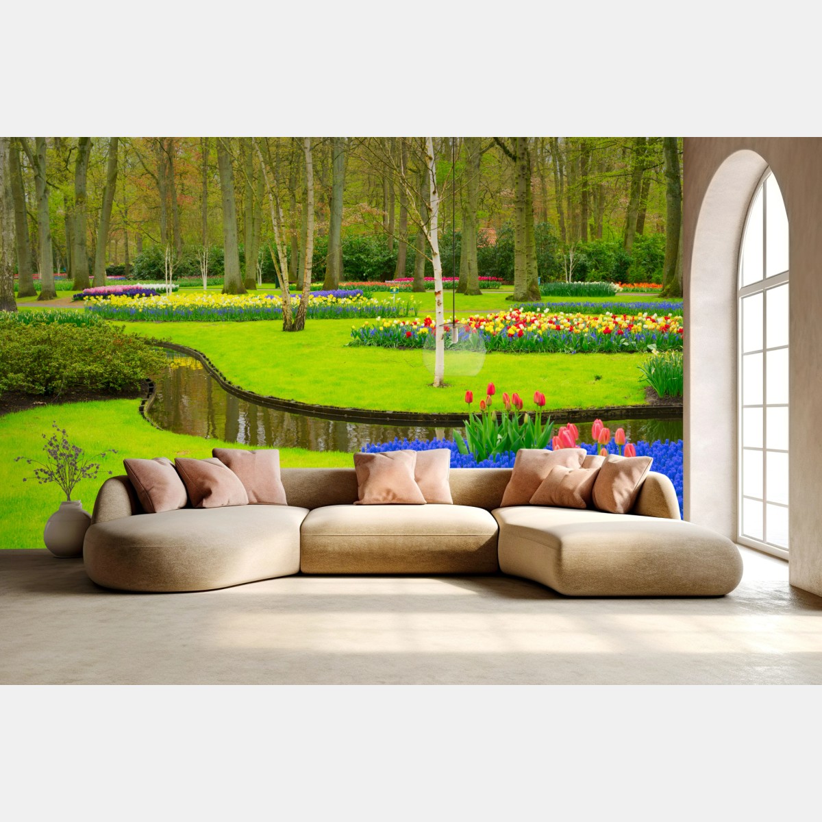 Fototapete frühlingsgarten mit tulpen – Wallnifity®
