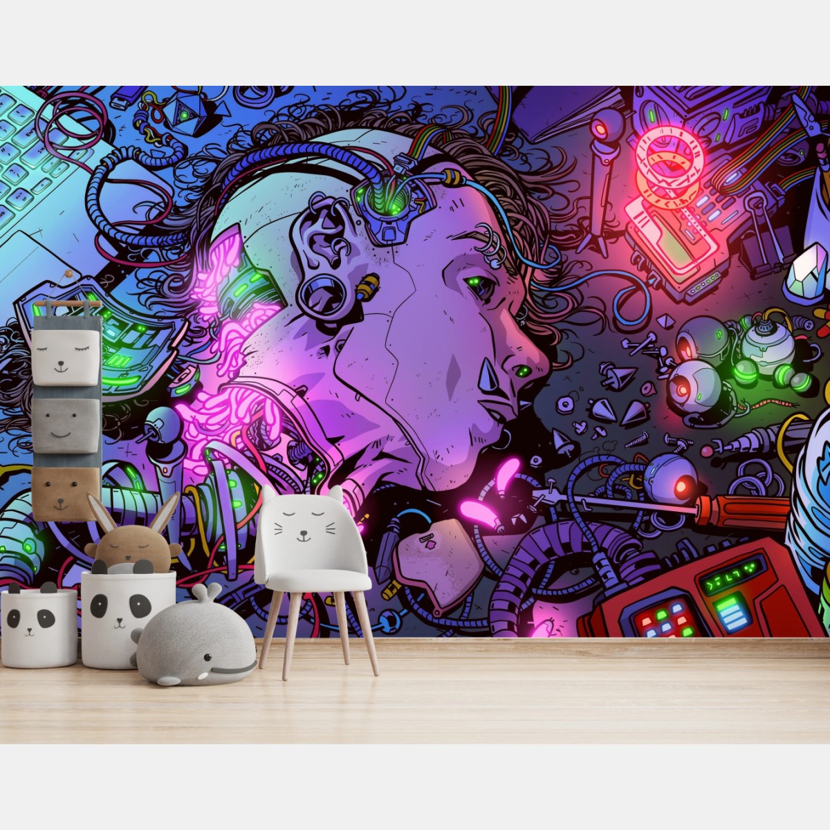 Fototapete cyberpunk cyborg werkstatt – Wallnifity®