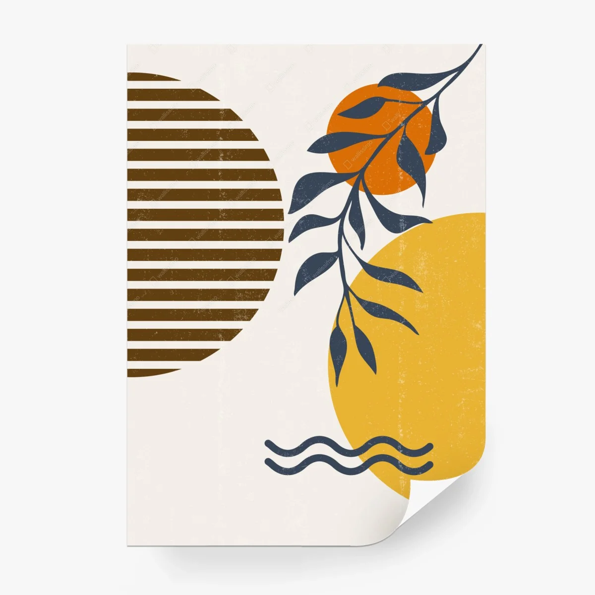 Fototapete boho abstrakter poster mit sonne und blättern – Wallnifity®