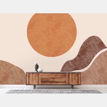 Fototapete erdiges minimalistisches landschaftsbild mit sonne – Wallnifity®