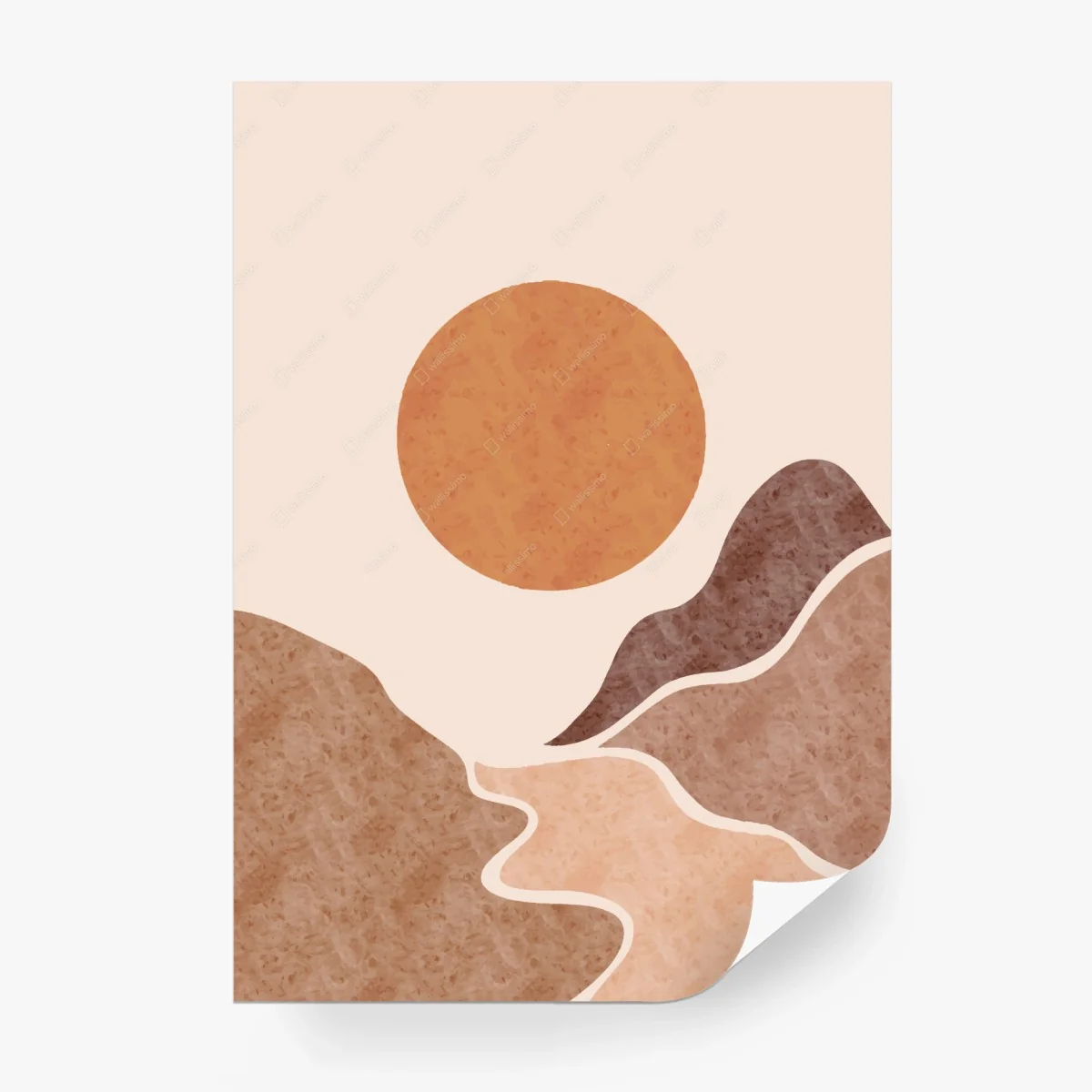 Fototapete erdiges minimalistisches landschaftsbild mit sonne – Wallnifity®