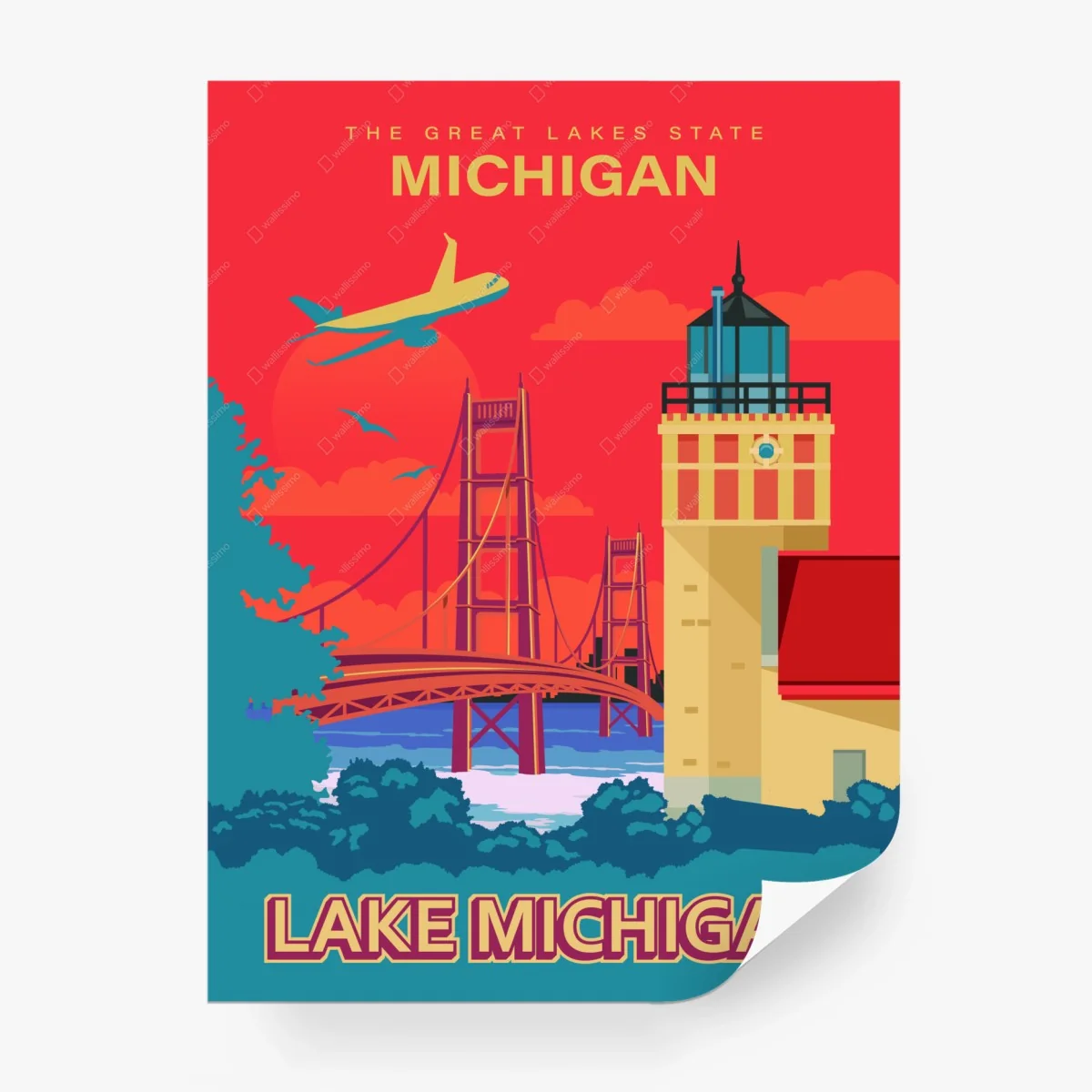 Fototapete lake Michigan retro reiseplakat – Wallnifity®