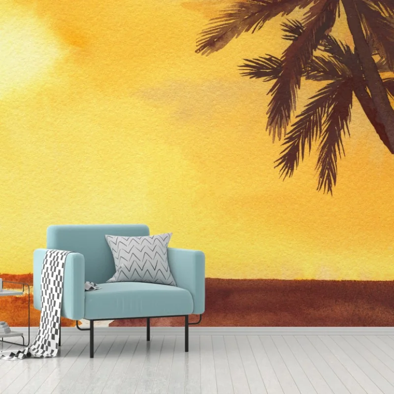 Fototapete goldener tropischer sonnenuntergang aquarell – Wallnifity®