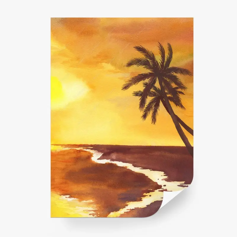 Fototapete goldener tropischer sonnenuntergang aquarell – Wallnifity®