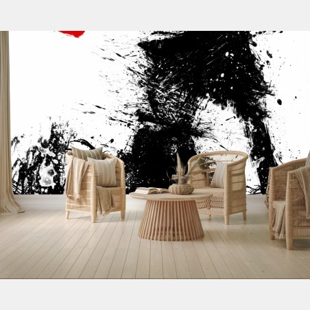 Fototapete tinten-silhouette mit roter blüte – Wallnifity®