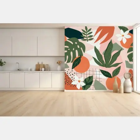 Fototapete pastelliges citrus-botanisches muster – Wallnifity®