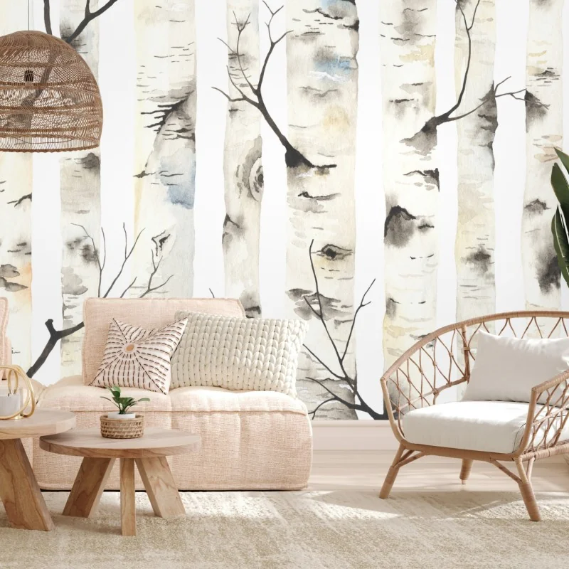 Fototapete aquarell birkenmuster – Wallnifity®