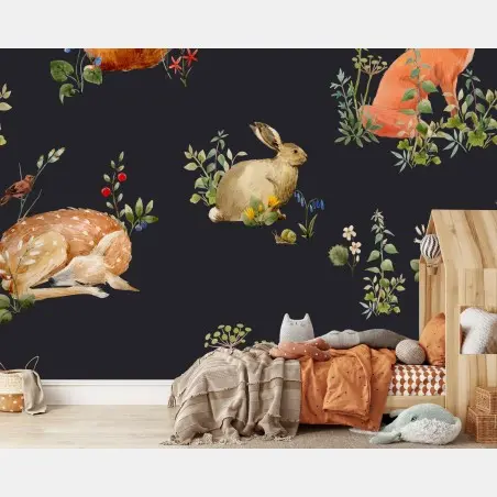 Fototapete aquarell-waldtiere muster – Wallnifity®
