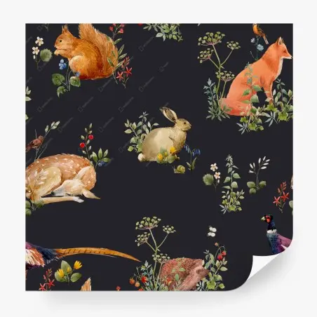 Fototapete aquarell-waldtiere muster – Wallnifity®