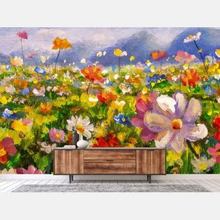 Fototapete lebhafte wildblumenwiese – Wallnifity®
