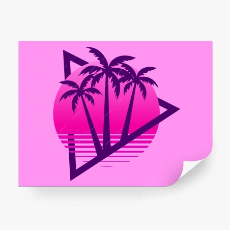 Fototapete retro synthwave sonnenuntergang mit palmen – Wallnifity®